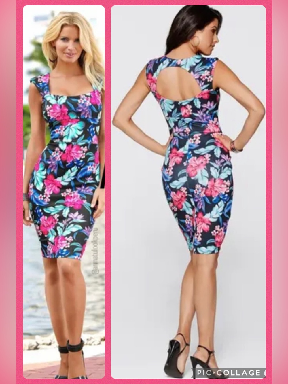 XS Venus Hawaiian summer dress bodycon sexy vacation work midi stretchy cut out